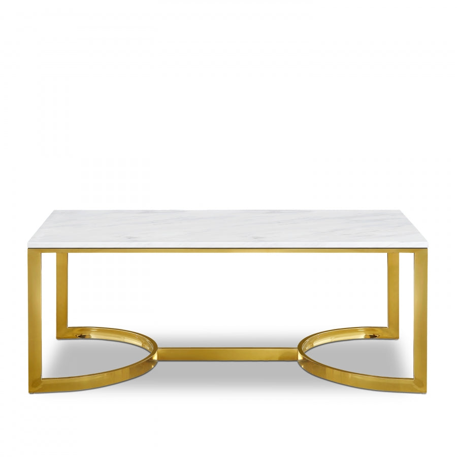 London Marble Veneer Top And Gold Steel Base Coffee Table - Gold