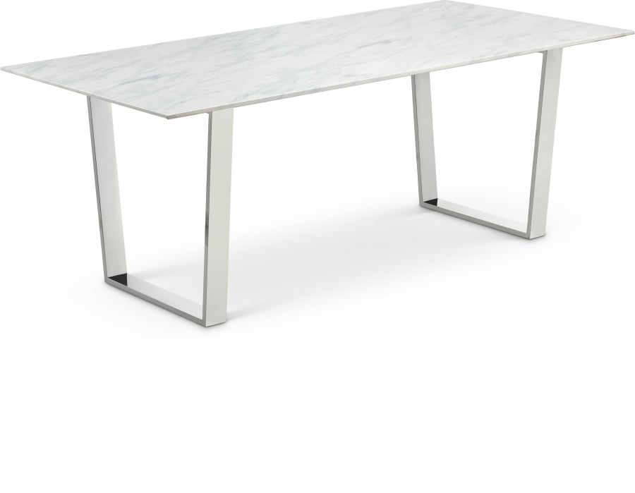 Carlton 78" Marble Veneer Top And Chrome Steel Base Dining Table - Chrome