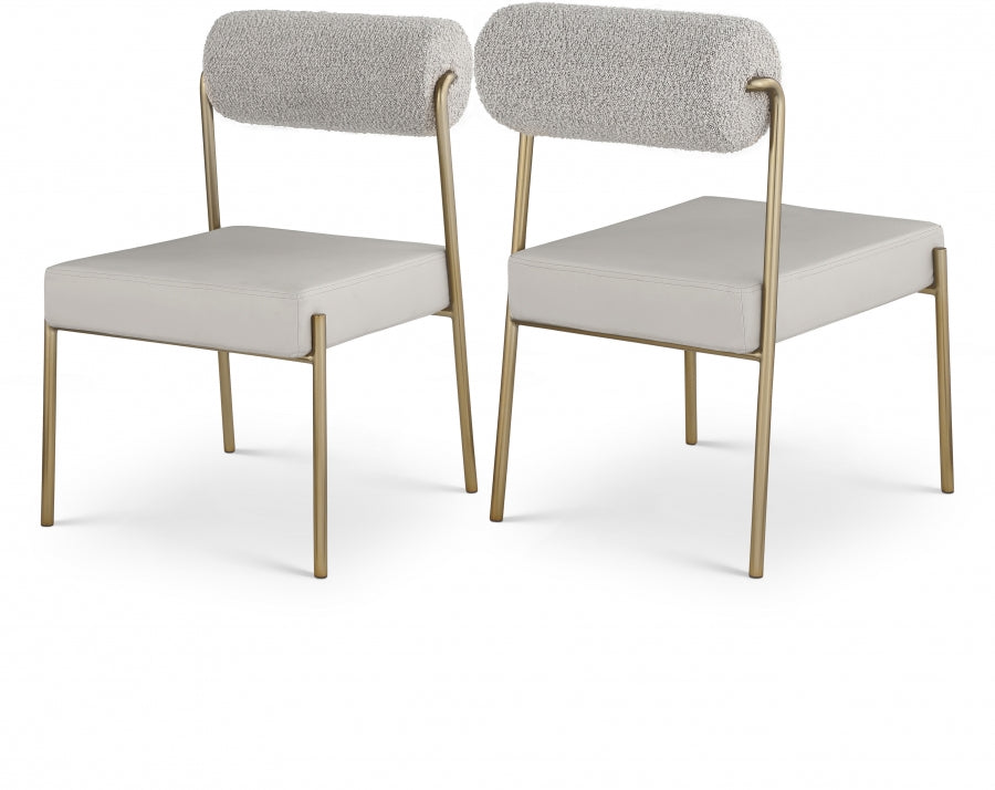 Carly Boucle Fabric And Vegan Leather Upholstered Dining Chair - Taupe