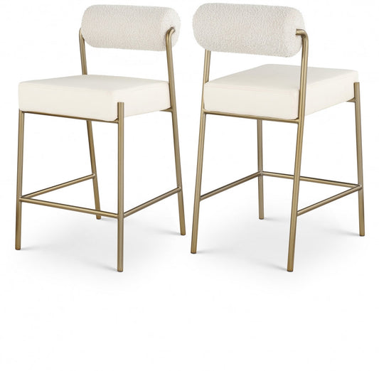 Carly Boucle Fabric And Vegan Leather Upholstered Counter Stool - Cream