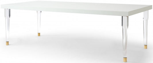 Bethany 94.5" Lacquer Top And Acrylic Base Dining Table - White