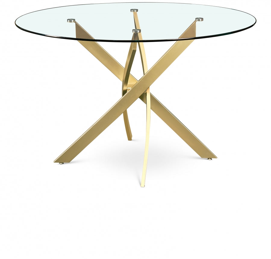 Xander 48" Glass Top And Iron Base Round Dining Table - Gold