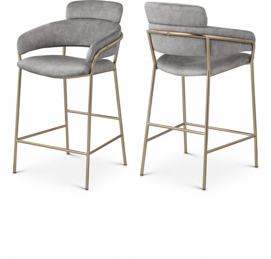 Yara Velvet Upholstered Counter Stool - Grey