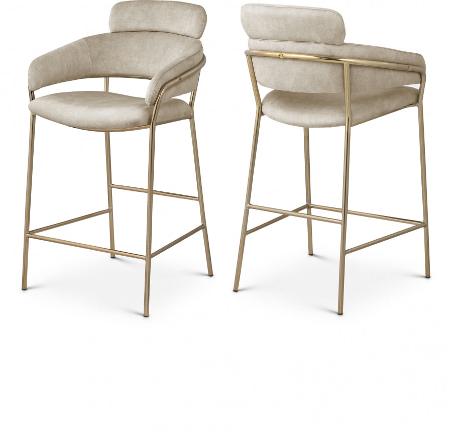 Yara Velvet Upholstered Counter Stool - Stone