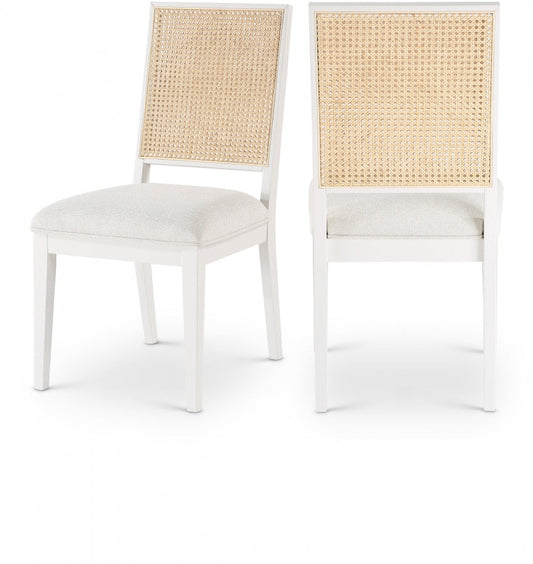 Butterfly Natural Cane And Linen Textured Fabric Upholstered Dining Chair - White