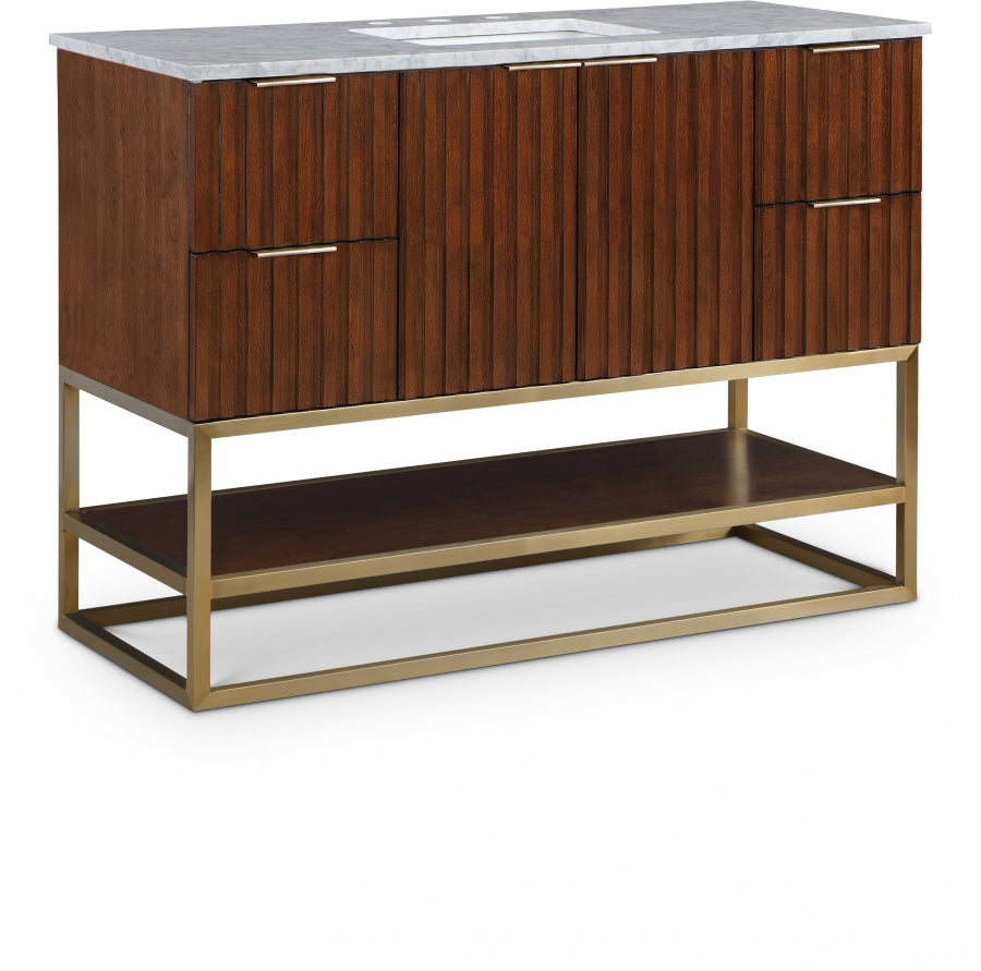 Monad 48" Genuine Genuine Marble Top, Steel And Glass Base Vanity - Brown