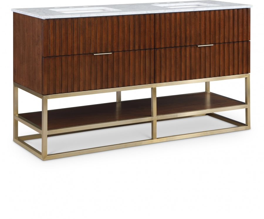 Monad 60" Genuine Genuine Marble Top, Steel And Glass Base Vanity - Brown