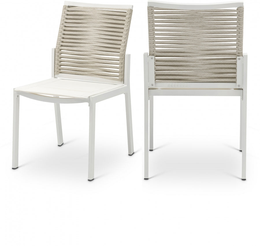 Maldives Mesh And Rope Fabric Outdoor Patio Dining Side Chair - Beige