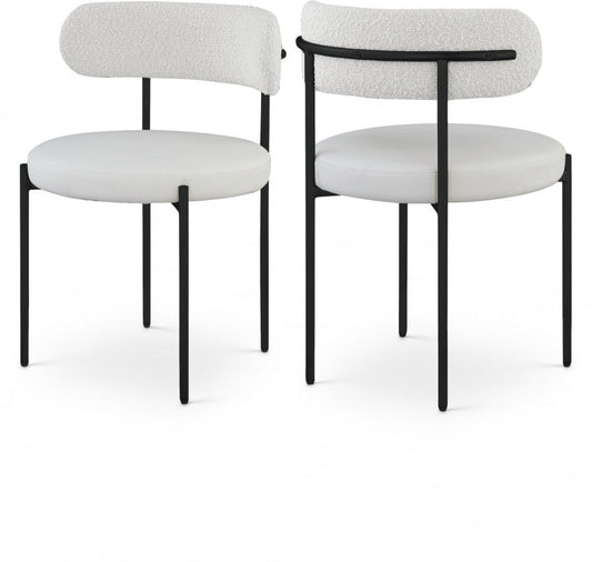 Beacon Cream Vegan Leather And Boucle Fabric Upholstered Dining Chair - Cream