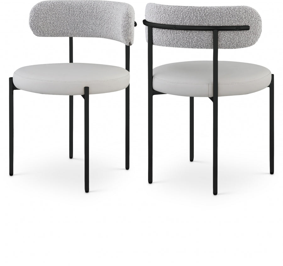 Beacon Cream Vegan Leather And Boucle Fabric Upholstered Dining Chair - Taupe