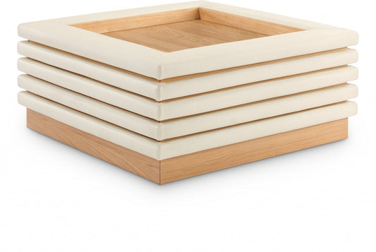 Rory Vegan Leather And Oak Veneer Coffee Table - Cream