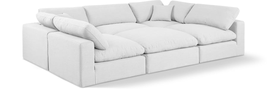 Comfy 119" Linen Textured Fabric Upholstered 6pc. Modular Sectional - White