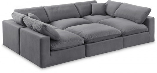 Comfy 119" Velvet Upholstered 6pc. Modular Sectional - Grey