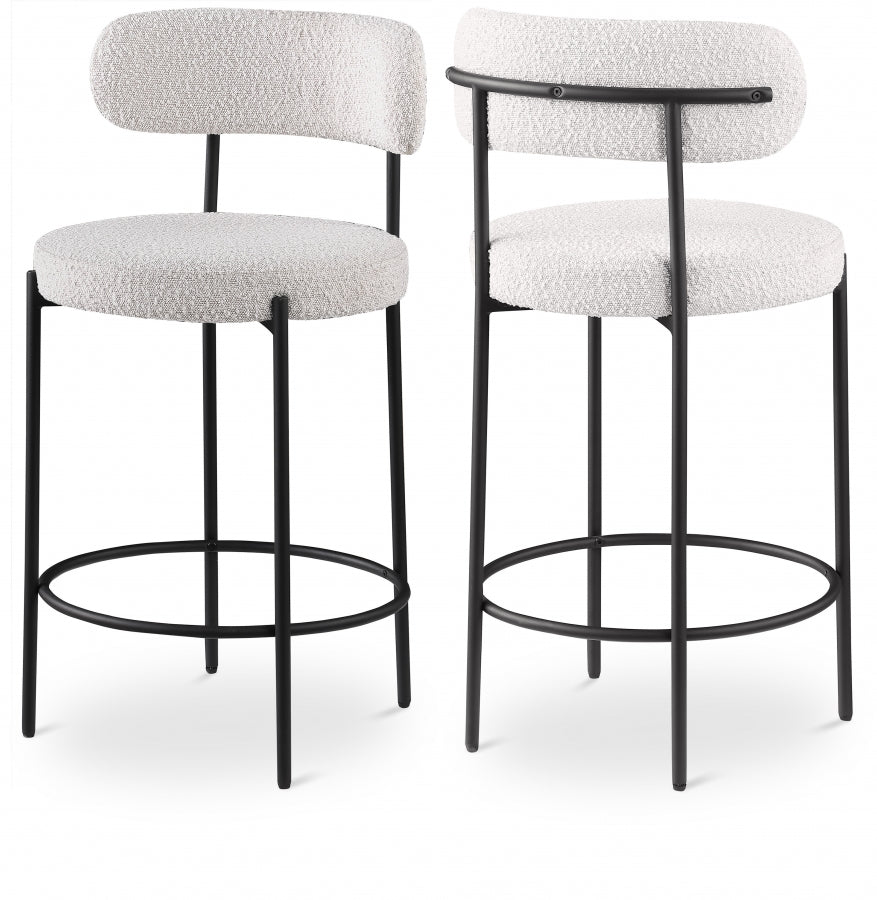 Beacon Boucle Fabric Upholstered Bar / Counter Stools - Cream