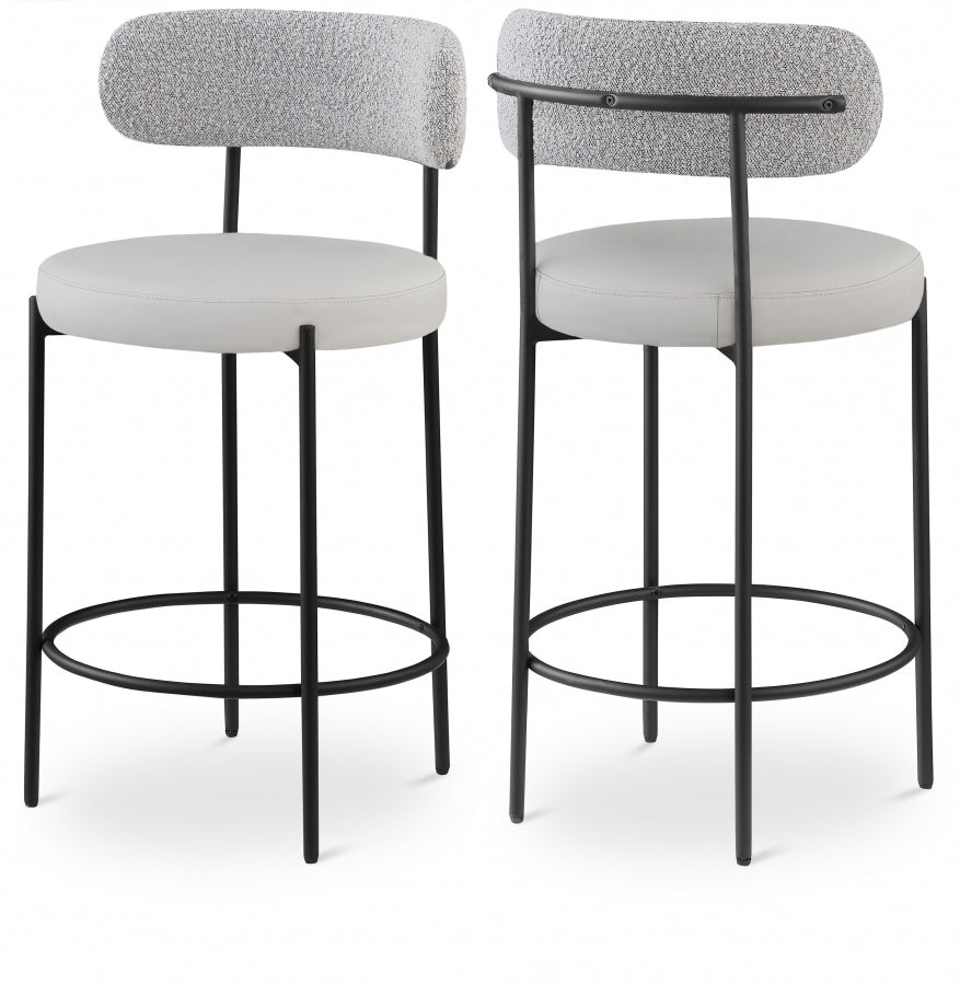 Beacon Vegan Leather And Boucle Fabric Upholstered Bar / Counter Stools - Taupe