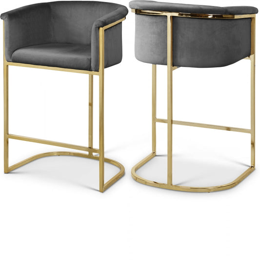 Donatella Velvet Upholstered Counter Stool - Grey