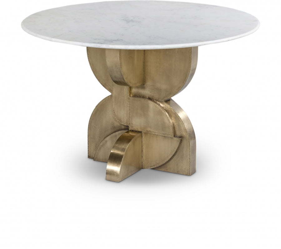 Alden 48" Genuine Marble Top And Brass Base Dining Table - White