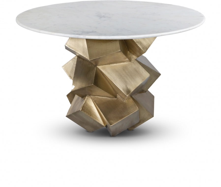 Walker 48" Genuine Marble Top And Brass Base Dining Table - White