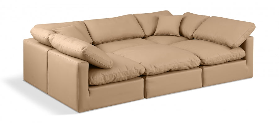 Indulge 105" Vegan Leather Upholstered 6pc. Modular Sectional - Tan