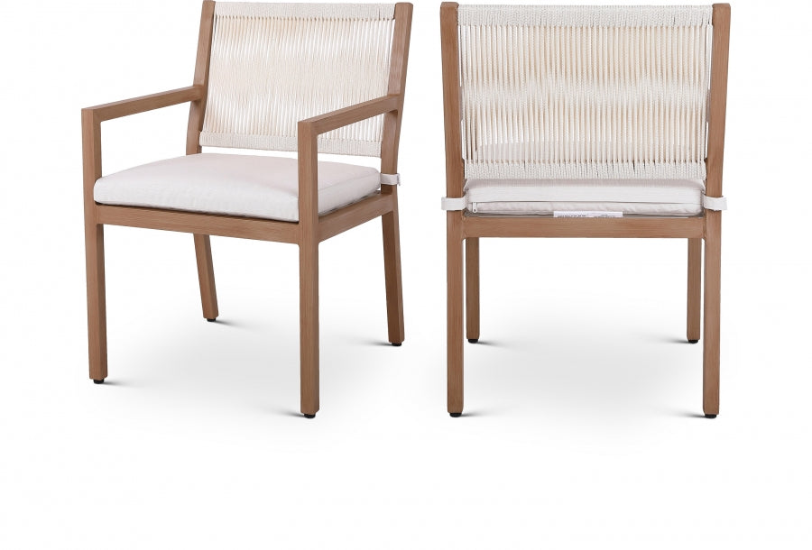 Maui Water Resistant Fabric Upholstered Outdoor Patio Dining Arm Chair - Cream