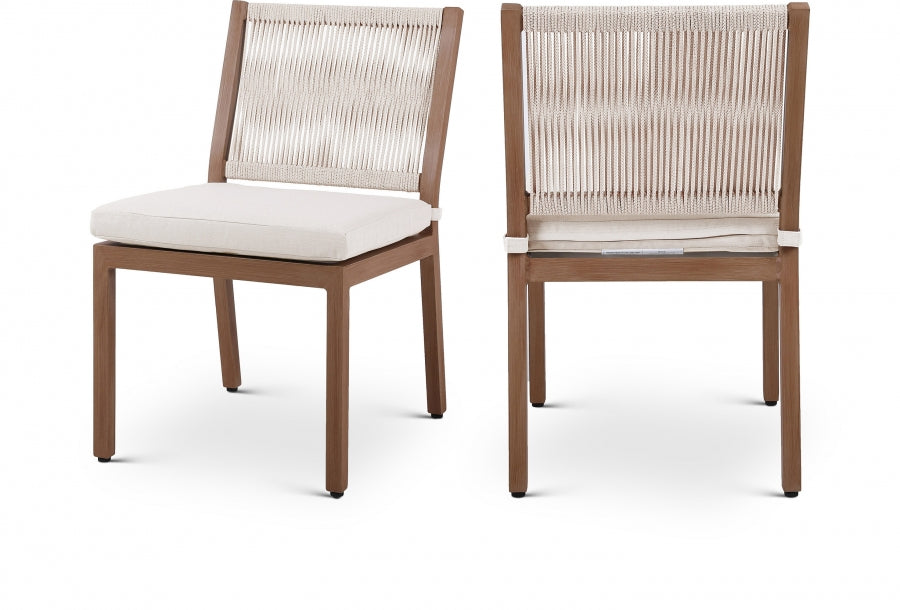 Maui Water Resistant Fabric Upholstered Outdoor Patio Dining Side Chair - Cream