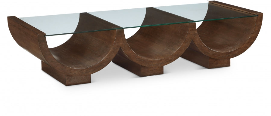 Beverwil Glass Top And Oak Veneer Base Coffee Table - Brown