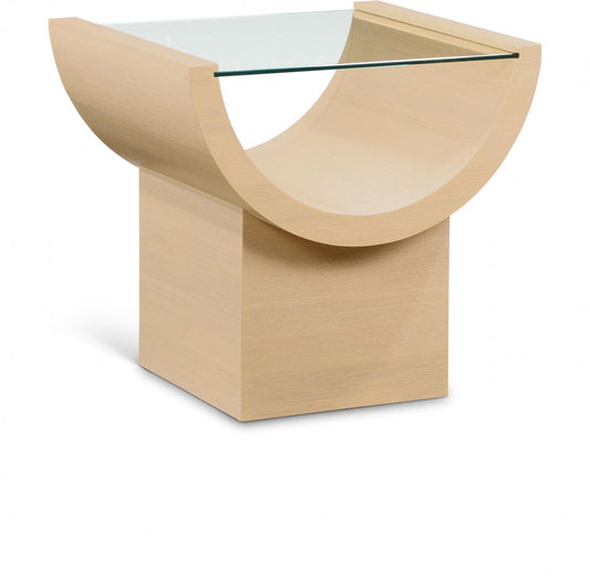 Beverwil Glass Top And Oak Veneer Base End / Side Table - Natural