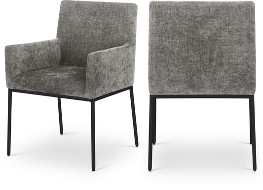 Reeves Chenille Fabric Upholstered Dining Arm Chair - Grey