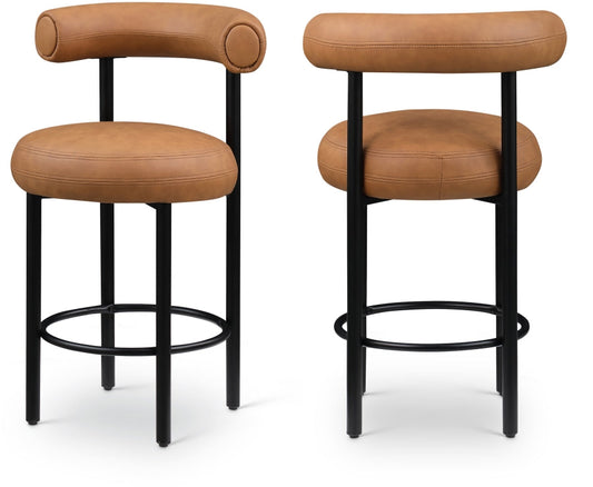 Bordeaux Vegan Leather Upholstered Counter Stool - Cognac