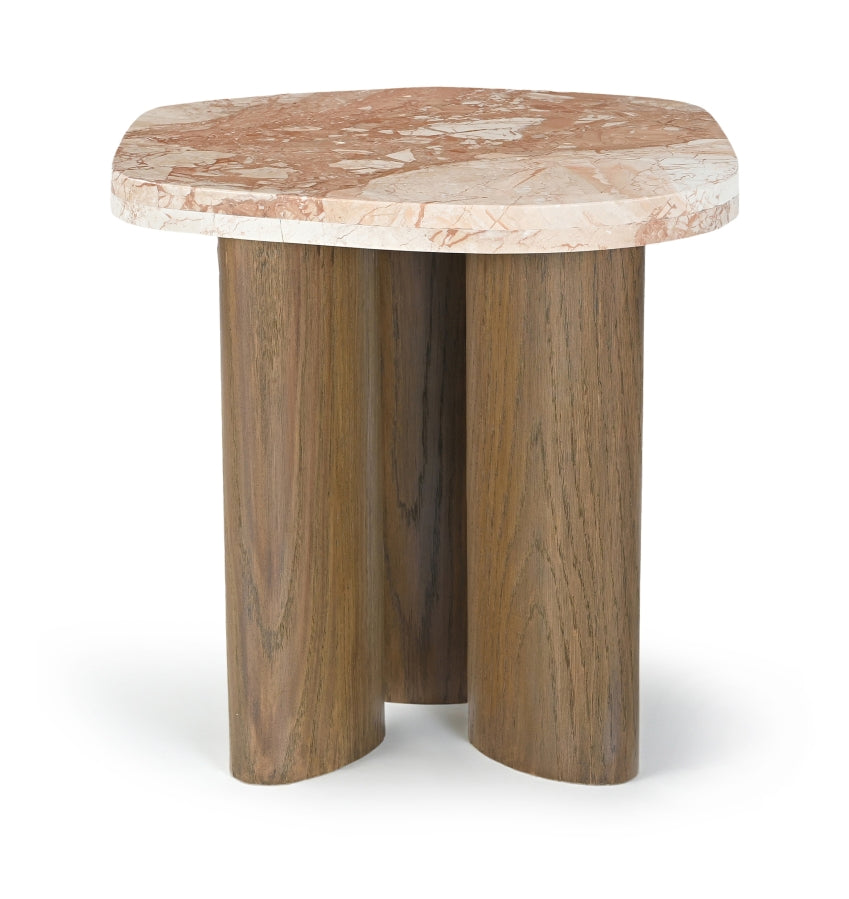 Puglia Genuine Marble Top And Oak Wood Base End Table - Cream