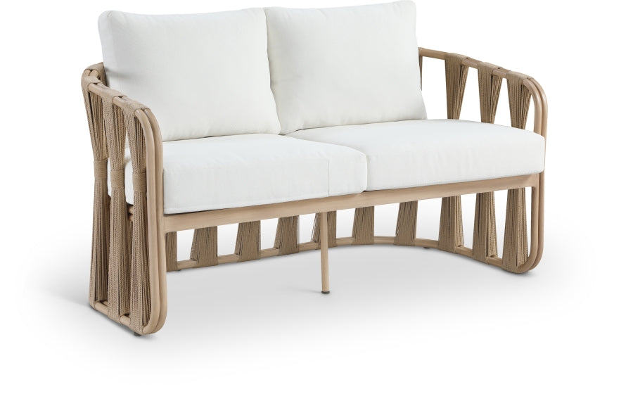 San Pietro 60.5" Water Resilient Fabric Upholstered Outdoor Patio Loveseat - Cream