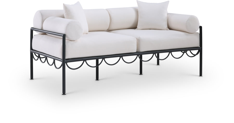 Portofino 69.75" Resilient Water Repellent Fabric Upholstered Outdoor Patio Loveseat - Cream