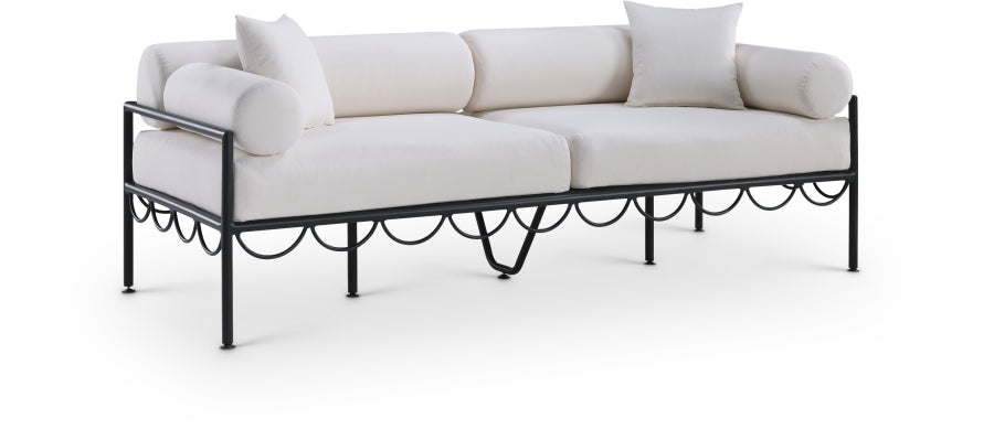 Portofino 85.75" Resilient Water Repellent Fabric Upholstered Outdoor Patio Sofa - Cream