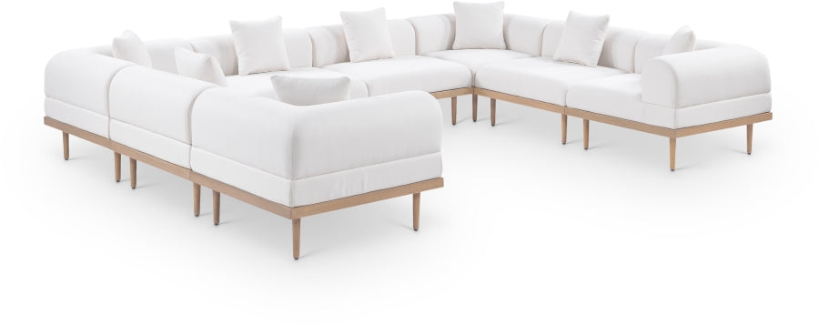 Laguna 142" Resilient Water Resistant Fabric Upholstered Outdoor Patio 8pc. Modular Sectional - Cream