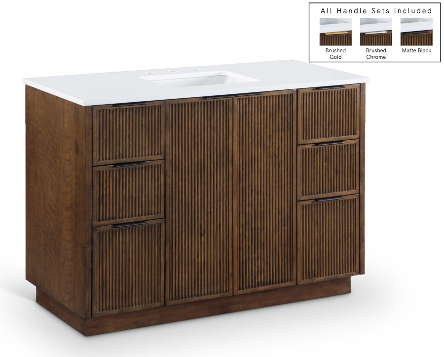 Willard 48" White Engineered Stone And Solid Wood Bathroom Vanity - Brown