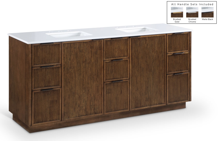 Willard 72" White Engineered Stone And Solid Wood Bathroom Vanity - Brown
