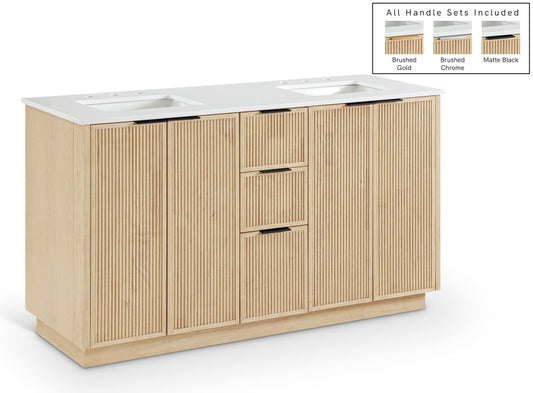 Willard 60" White Engineered Stone And Solid Wood Bathroom Vanity - Natural