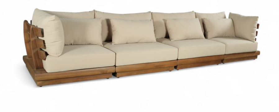 Mirella 149.75" Water Resistant Fabric Upholstered 4pc. Outdoor Patio Modular Sofa - Tan