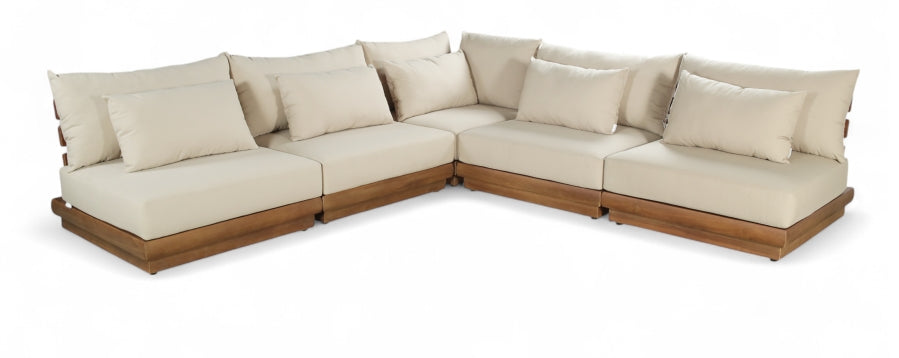 Mirella 112" Water Resistant Fabric Upholstered 5pc. Outdoor Patio Modular Sectional - Tan