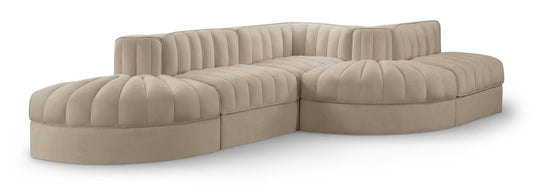 Rummi 112" Velvet Performance Fabric Upholstered 5pc. Modular Sectional - Beige