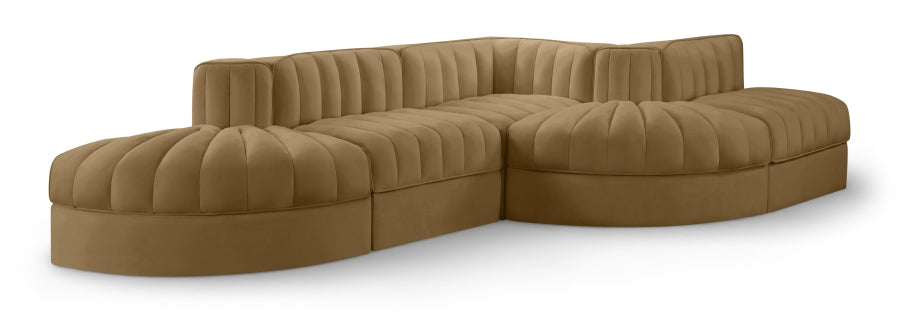 Rummi 112" Velvet Performance Fabric Upholstered 5pc. Modular Sectional - Saddle