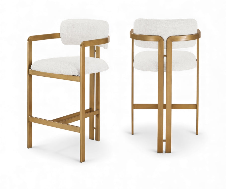 Aurum Linen Textured Fabric Upholstered And Brushed Brass Iron Frame Counter Stool - Cream