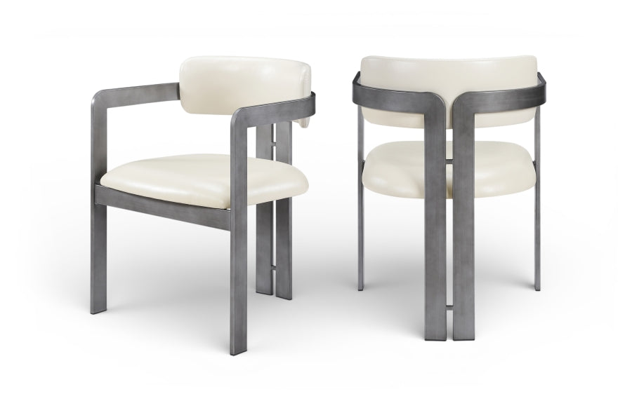 Aurum Vegan Leather Upholstered And Brushed Silver Iron Frame Dining Chair - Cream