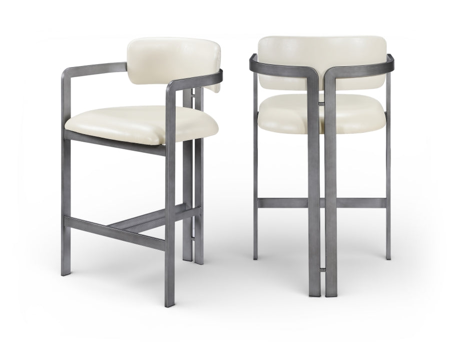 Aurum Vegan Leather Upholstered And Brushed Silver Iron Frame Counter Stool - Cream