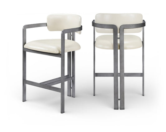 Aurum Vegan Leather Upholstered And Brushed Silver Iron Frame Counter Stool - Cream