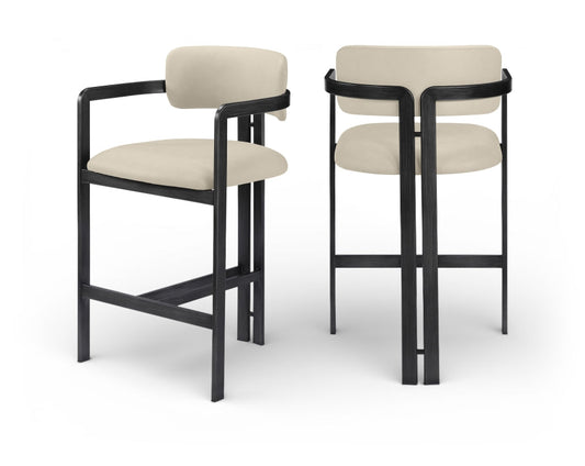Aurum Vegan Leather Upholstered And Matte Black Iron Frame Counter Stool - Beige
