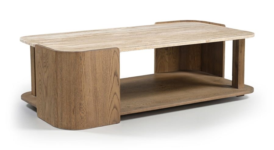 Calabria Genuine Marble And Oak Wood Coffee Table - Brown