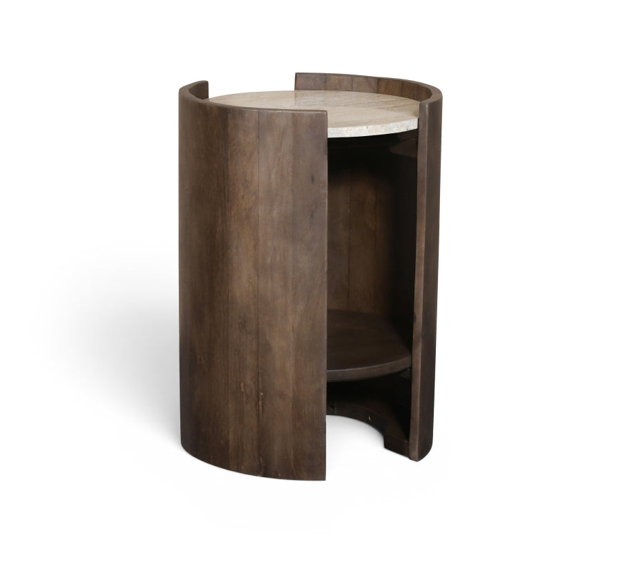 Solstice Travertine And Mango Wood End Table - Brown