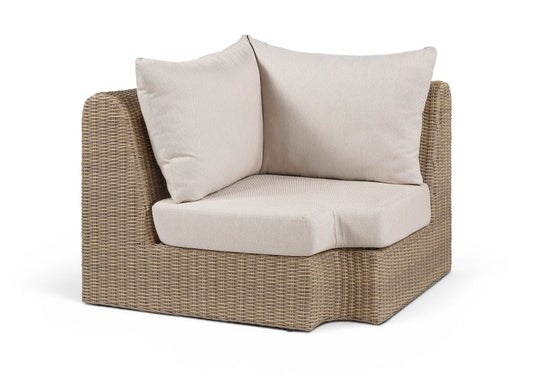 Seacrest Olefin Water Resistant Fabric And Wicker Outdoor Patio Modular Corner Chair - Beige