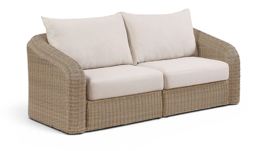 Seacrest 85.25" Olefin Water Resistant Fabric And Wicker 2pc. Outdoor Patio Modular Loveseat - Beige